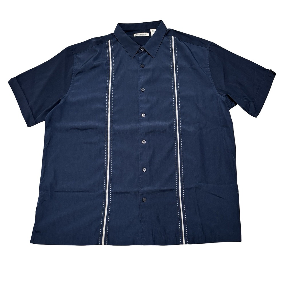 Cubavera Men's Retro Panel Camp Button Down Shirt Navy Size XXL 26.5 x 31